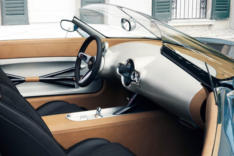 Sleek, shiny, minimalistic interior of the MINI Superleggera.
