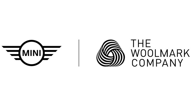 The Woolmark Logo next to the MINI Logo on white background.