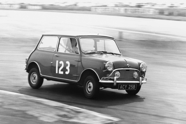 A Mini Cooper racing in 1965.