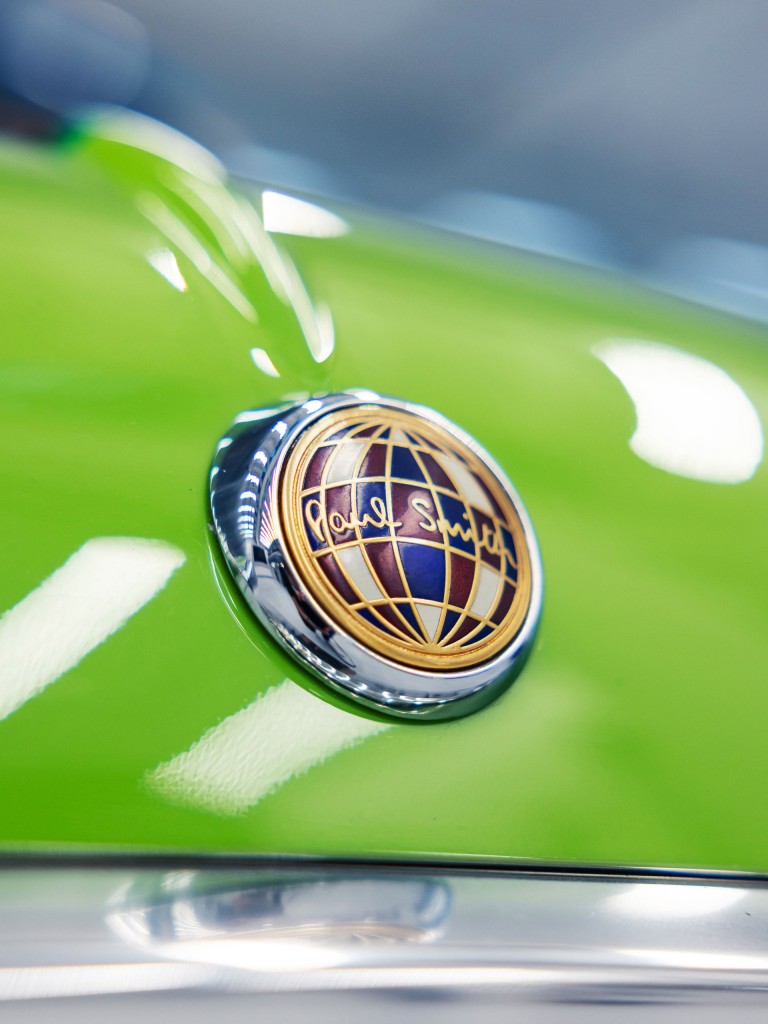 A close-up of the Mini Paul Smith’s front and emblem.