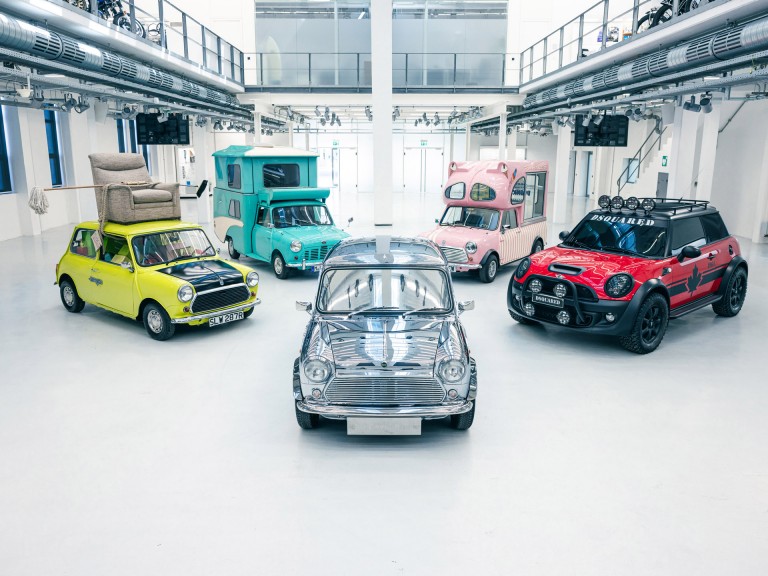 Photo of a row of special MINI One-Off Series cars.