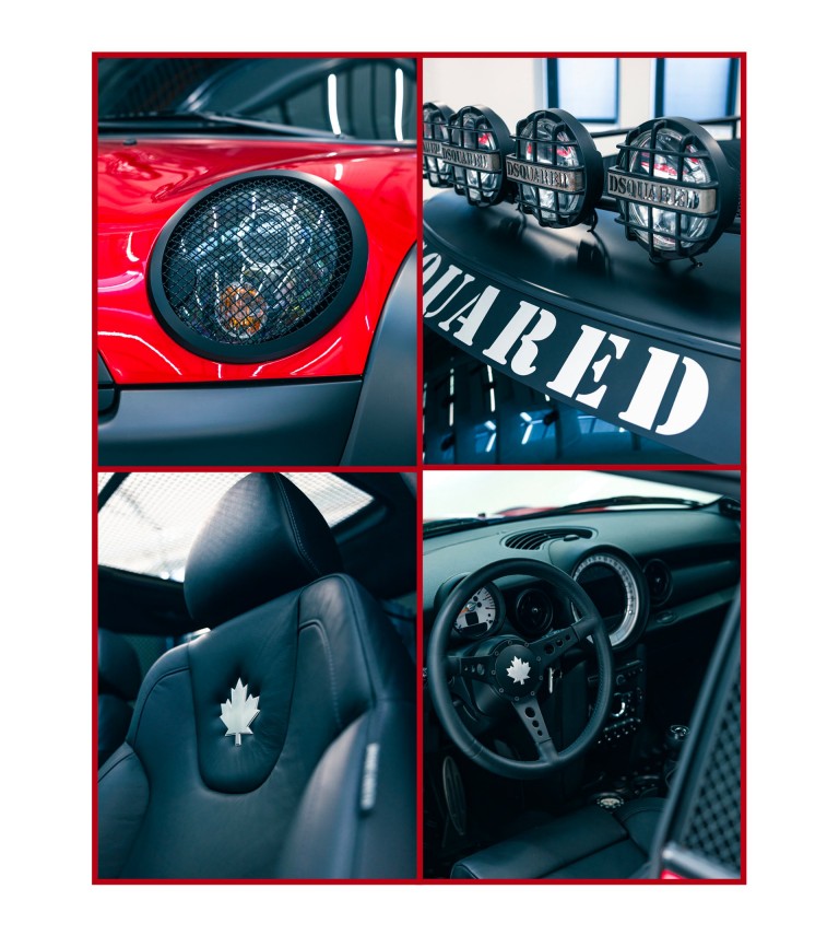 Highlights of the MINI Cooper S "Red Mudder" by Dsquared2. The lights, seats and cockpit.