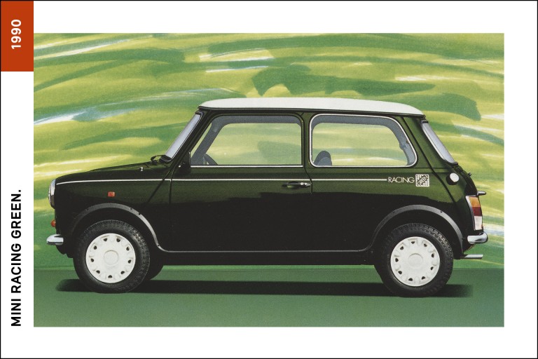 Introduced in 1990, following the success of the Racing and Flame, this car was developed with alloys and sporty gearing and named the Mini Racing Green.