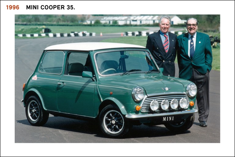Celebrating 35 years, the Mini Cooper 35 came in Almond Green with a white roof, with Porcelain Green leather, and a walnut dashboard. The car sold out almost immediately.