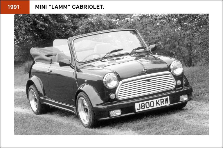 Rover commissioned its German dealer, Lamm, to create 75 examples of the convertible. The Mini “Lamm” Cabriolet” was a big success in 1991 and convinced the brand that there was demand for a cabriolet Mini.