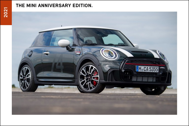 Created to celebrate 60 years of collaboration with the Cooper Family, the MINI Anniversary Editions were available as MINI Cooper, MINI Cooper S and MINI John Cooper Works cars, released in 2021.