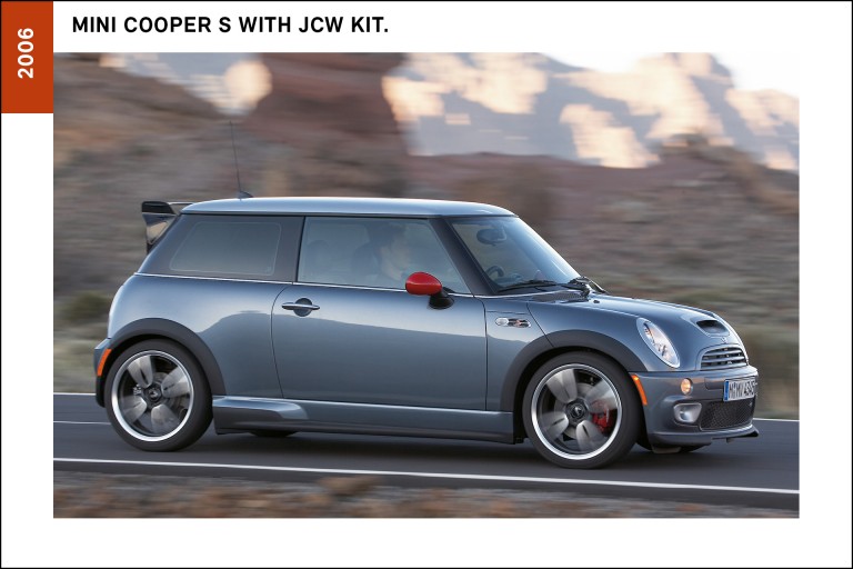 The highest performing MINI of the new generation of models, the MINI Cooper S with John Cooper Works Kit, also known as the MINI GP, offered 215 hp (158 kW) and a top speed well above 200 km/h (125 mph).