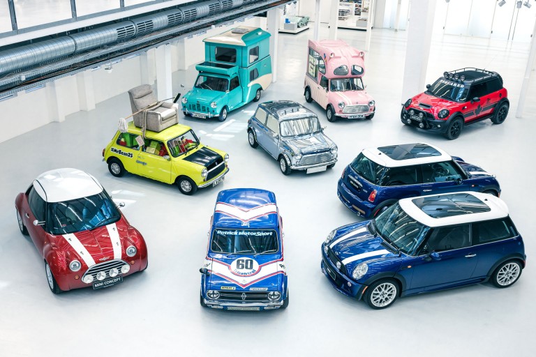 Photo of a row of special MINI One-Off Series cars.