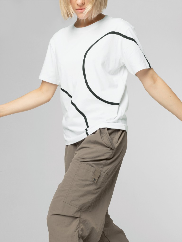 White MINI T-Shirt with two black outlined circles.