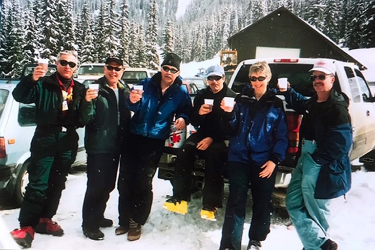 Image of the “Silver Sliders” skiing group, when they were younger. 