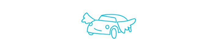 Scribble of a blue car with wings.