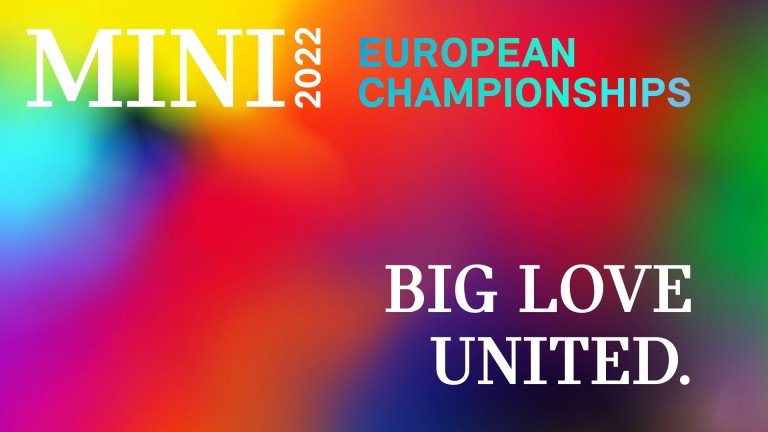 Image with a colour gradient and the following lettering: MINI 2022, European Championships and BIG LOVE UNITED. 