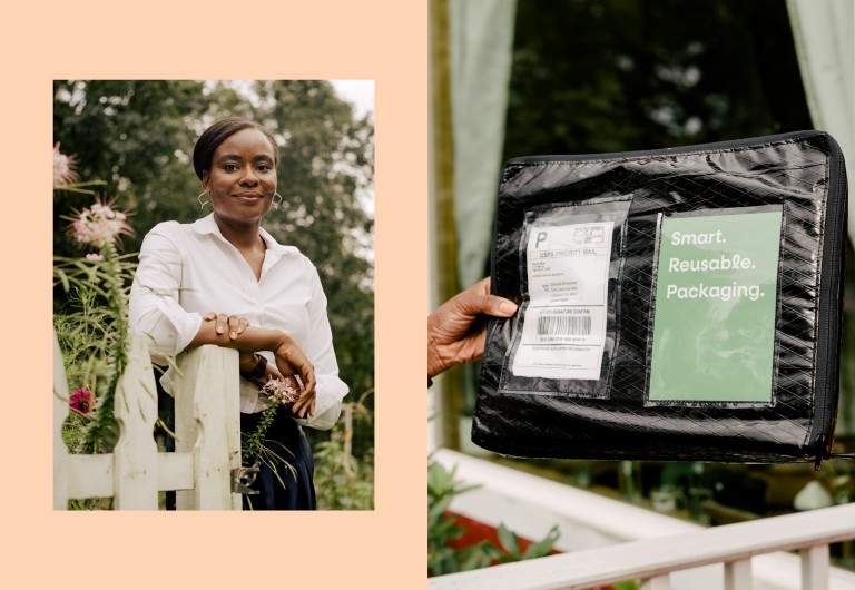 Images of Chantal Emmanuel, co-founder of LimeLoop co-founder, a startup aimed at developing sustainable, re-usable packaging.